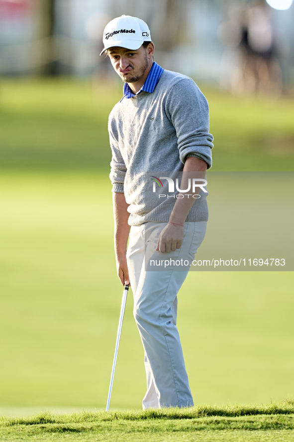 Tom Vaillant of France reacts on the 1st green during day four of the Estrella Damm N.A. Andalucia Masters 2024 at Real Club de Golf Sotogra...