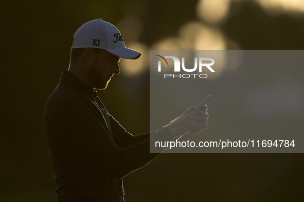 Laurie Canter of England reacts on the 1st green during day four of the Estrella Damm N.A. Andalucia Masters 2024 at Real Club de Golf Sotog...