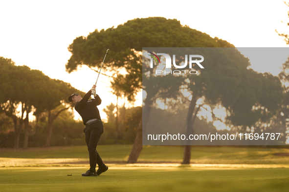 Daniel Hillier of New Zealand plays his second shot on the 1st hole during day four of the Estrella Damm N.A. Andalucia Masters 2024 at Real...