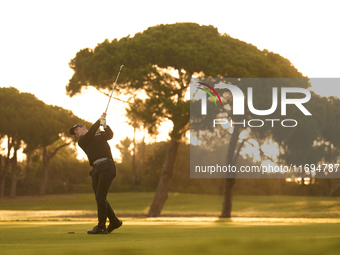 Daniel Hillier of New Zealand plays his second shot on the 1st hole during day four of the Estrella Damm N.A. Andalucia Masters 2024 at Real...