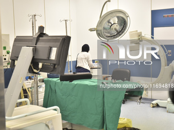 A photo tour organized by the administration of the Sahel Hospital on October 22, 2024, shows a nurse in the intensive care unit in the hosp...