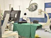 A photo tour organized by the administration of the Sahel Hospital on October 22, 2024, shows a nurse in the intensive care unit in the hosp...