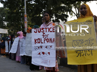 Women take part in a protest against the torture of a domestic worker as they demand justice for assaults on women in Dhaka, Bangladesh, on...