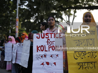 Women take part in a protest against the torture of a domestic worker as they demand justice for assaults on women in Dhaka, Bangladesh, on...