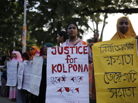 Women take part in a protest against the torture of a domestic worker as they demand justice for assaults on women in Dhaka, Bangladesh, on...