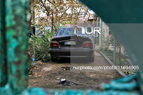 A car is damaged by the October 18 Russian missile strike in Odesa, Ukraine, on October 19, 2024. NO USE RUSSIA. NO USE BELARUS. 