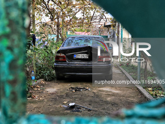 A car is damaged by the October 18 Russian missile strike in Odesa, Ukraine, on October 19, 2024. NO USE RUSSIA. NO USE BELARUS. (