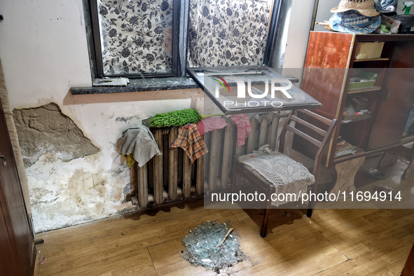 A damaged room is present after the October 18 Russian missile strike in Odesa, Ukraine, on October 19, 2024. 