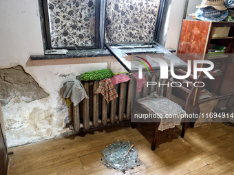 A damaged room is present after the October 18 Russian missile strike in Odesa, Ukraine, on October 19, 2024. (