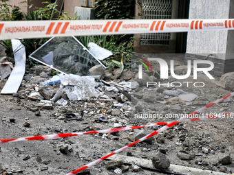 Rubble covers the ground after the October 18 Russian missile strike in Odesa, Ukraine, on October 19, 2024. NO USE RUSSIA. NO USE BELARUS....