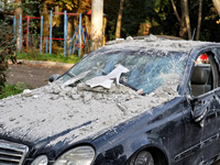 A car is damaged by the October 18 Russian missile strike in Odesa, Ukraine, on October 19, 2024. NO USE RUSSIA. NO USE BELARUS. (