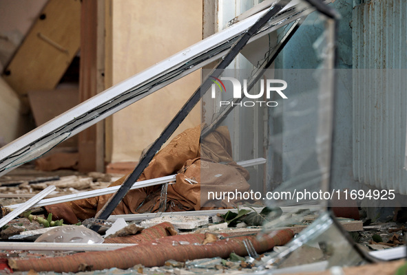 Smashed windowpanes are seen after the October 18 Russian missile strike in Odesa, Ukraine, on October 19, 2024. 