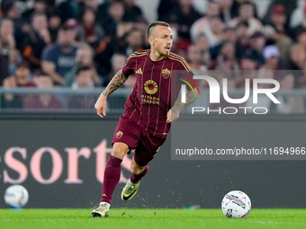 Angelino of AS Roma during the Serie A Enilive match between AS Roma and FC Internazionale at Stadio Olimpico on October 20, 2024 in Rome, I...