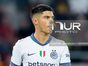 Joaquin Correa of FC Internazionale sticks his tongue out during the Serie A Enilive match between AS Roma and FC Internazionale at Stadio O...