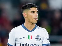 Joaquin Correa of FC Internazionale sticks his tongue out during the Serie A Enilive match between AS Roma and FC Internazionale at Stadio O...