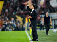 Simone Inzaghi head coach of FC Internazionale gestures during the Serie A Enilive match between AS Roma and FC Internazionale at Stadio Oli...