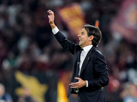 Simone Inzaghi head coach of FC Internazionale gestures during the Serie A Enilive match between AS Roma and FC Internazionale at Stadio Oli...