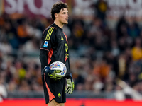 Mile Svilar of AS Roma looks on during the Serie A Enilive match between AS Roma and FC Internazionale at Stadio Olimpico on October 20, 202...