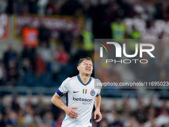 Nicolo' Barella of FC Internazionale looks dejected during the Serie A Enilive match between AS Roma and FC Internazionale at Stadio Olimpic...