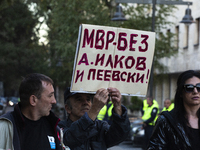 Protesters in front of the Ministry of the Interior in Sofia, Bulgaria, on October 22, 2024, demand the resignation of acting Minister of th...