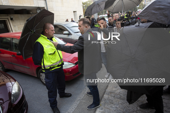 Protesters in front of the Ministry of the Interior in Sofia, Bulgaria, on October 22, 2024, demand the resignation of acting Minister of th...