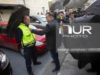 Protesters in front of the Ministry of the Interior in Sofia, Bulgaria, on October 22, 2024, demand the resignation of acting Minister of th...