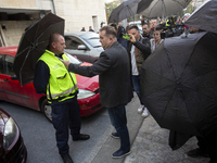 Protesters in front of the Ministry of the Interior in Sofia, Bulgaria, on October 22, 2024, demand the resignation of acting Minister of th...