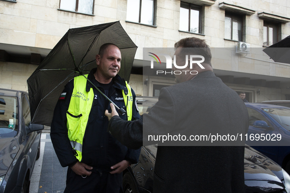 Protesters in front of the Ministry of the Interior in Sofia, Bulgaria, on October 22, 2024, demand the resignation of acting Minister of th...