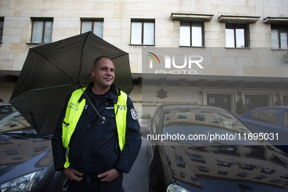 Protesters in front of the Ministry of the Interior in Sofia, Bulgaria, on October 22, 2024, demand the resignation of acting Minister of th...