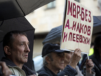 Protesters in front of the Ministry of the Interior in Sofia, Bulgaria, on October 22, 2024, demand the resignation of acting Minister of th...