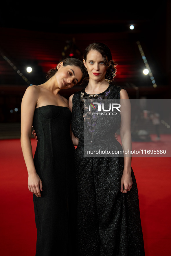 Tecla Insolia and Carlotta Gamba attend the ''L'Albero'' red carpet during the 19th Rome Film Festival at Auditorium Parco Della Musica in R...