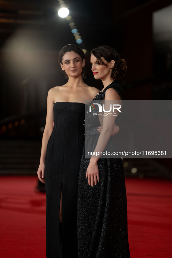 Tecla Insolia and Carlotta Gamba attend the ''L'Albero'' red carpet during the 19th Rome Film Festival at Auditorium Parco Della Musica in R...