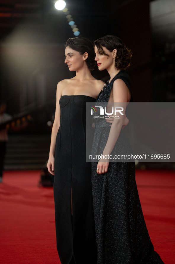 Tecla Insolia and Carlotta Gamba attend the ''L'Albero'' red carpet during the 19th Rome Film Festival at Auditorium Parco Della Musica in R...