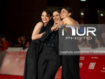 Tecla Insolia, Sara Petraglia, and Carlotta Gamba attend the ''L'Albero'' red carpet during the 19th Rome Film Festival at Auditorium Parco...