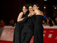 Tecla Insolia, Sara Petraglia, and Carlotta Gamba attend the ''L'Albero'' red carpet during the 19th Rome Film Festival at Auditorium Parco...