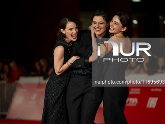 Tecla Insolia, Sara Petraglia, and Carlotta Gamba attend the ''L'Albero'' red carpet during the 19th Rome Film Festival at Auditorium Parco...