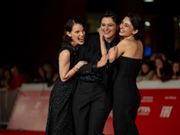 Tecla Insolia, Sara Petraglia, and Carlotta Gamba attend the ''L'Albero'' red carpet during the 19th Rome Film Festival at Auditorium Parco...