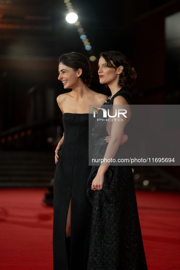 Tecla Insolia and Carlotta Gamba attend the ''L'Albero'' red carpet during the 19th Rome Film Festival at Auditorium Parco Della Musica in R...