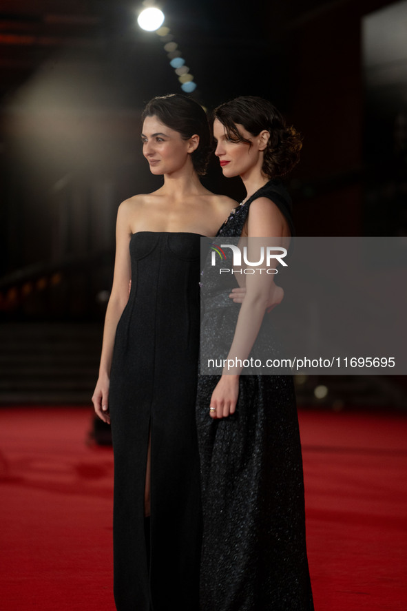 Tecla Insolia and Carlotta Gamba attend the ''L'Albero'' red carpet during the 19th Rome Film Festival at Auditorium Parco Della Musica in R...