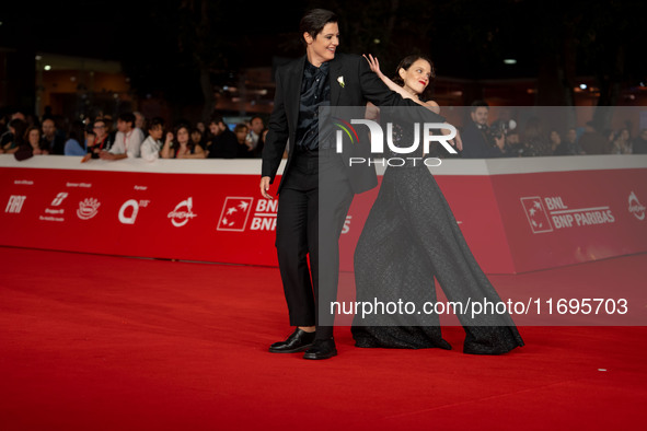 Sara Petraglia and Carlotta Gamba attend the ''L'Albero'' red carpet during the 19th Rome Film Festival at Auditorium Parco Della Musica in...