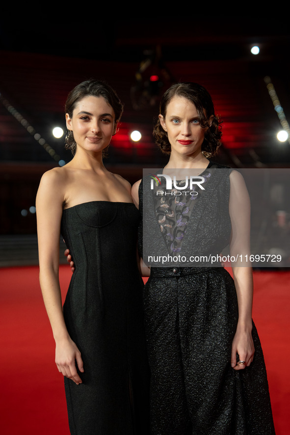 Tecla Insolia and Carlotta Gamba attend the ''L'Albero'' red carpet during the 19th Rome Film Festival at Auditorium Parco Della Musica in R...