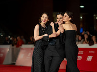 Tecla Insolia, Sara Petraglia, and Carlotta Gamba attend the ''L'Albero'' red carpet during the 19th Rome Film Festival at Auditorium Parco...