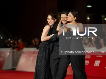 Tecla Insolia, Sara Petraglia, and Carlotta Gamba attend the ''L'Albero'' red carpet during the 19th Rome Film Festival at Auditorium Parco...