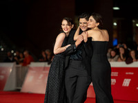 Tecla Insolia, Sara Petraglia, and Carlotta Gamba attend the ''L'Albero'' red carpet during the 19th Rome Film Festival at Auditorium Parco...