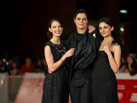 Tecla Insolia, Sara Petraglia, and Carlotta Gamba attend the ''L'Albero'' red carpet during the 19th Rome Film Festival at Auditorium Parco...