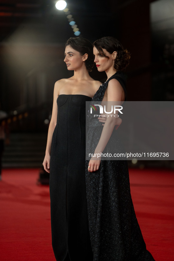 Tecla Insolia and Carlotta Gamba attend the ''L'Albero'' red carpet during the 19th Rome Film Festival at Auditorium Parco Della Musica in R...