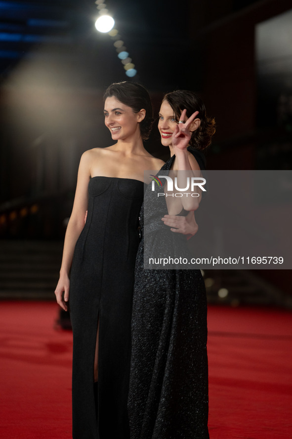 Tecla Insolia and Carlotta Gamba attend the ''L'Albero'' red carpet during the 19th Rome Film Festival at Auditorium Parco Della Musica in R...