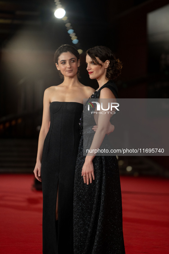 Tecla Insolia and Carlotta Gamba attend the ''L'Albero'' red carpet during the 19th Rome Film Festival at Auditorium Parco Della Musica in R...