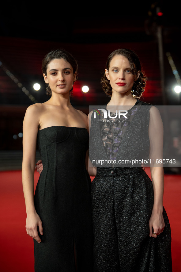 Tecla Insolia and Carlotta Gamba attend the ''L'Albero'' red carpet during the 19th Rome Film Festival at Auditorium Parco Della Musica in R...