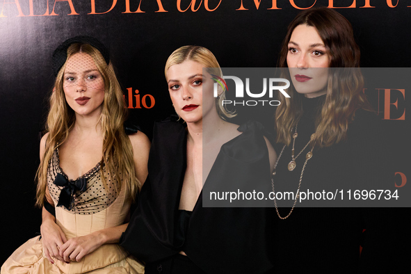 Ester Exposito, Malena Villa, and Mathilde Olivier attend the VOGUE Day of the Dead Gala in Madrid, Spain, on October 22, 2024. 